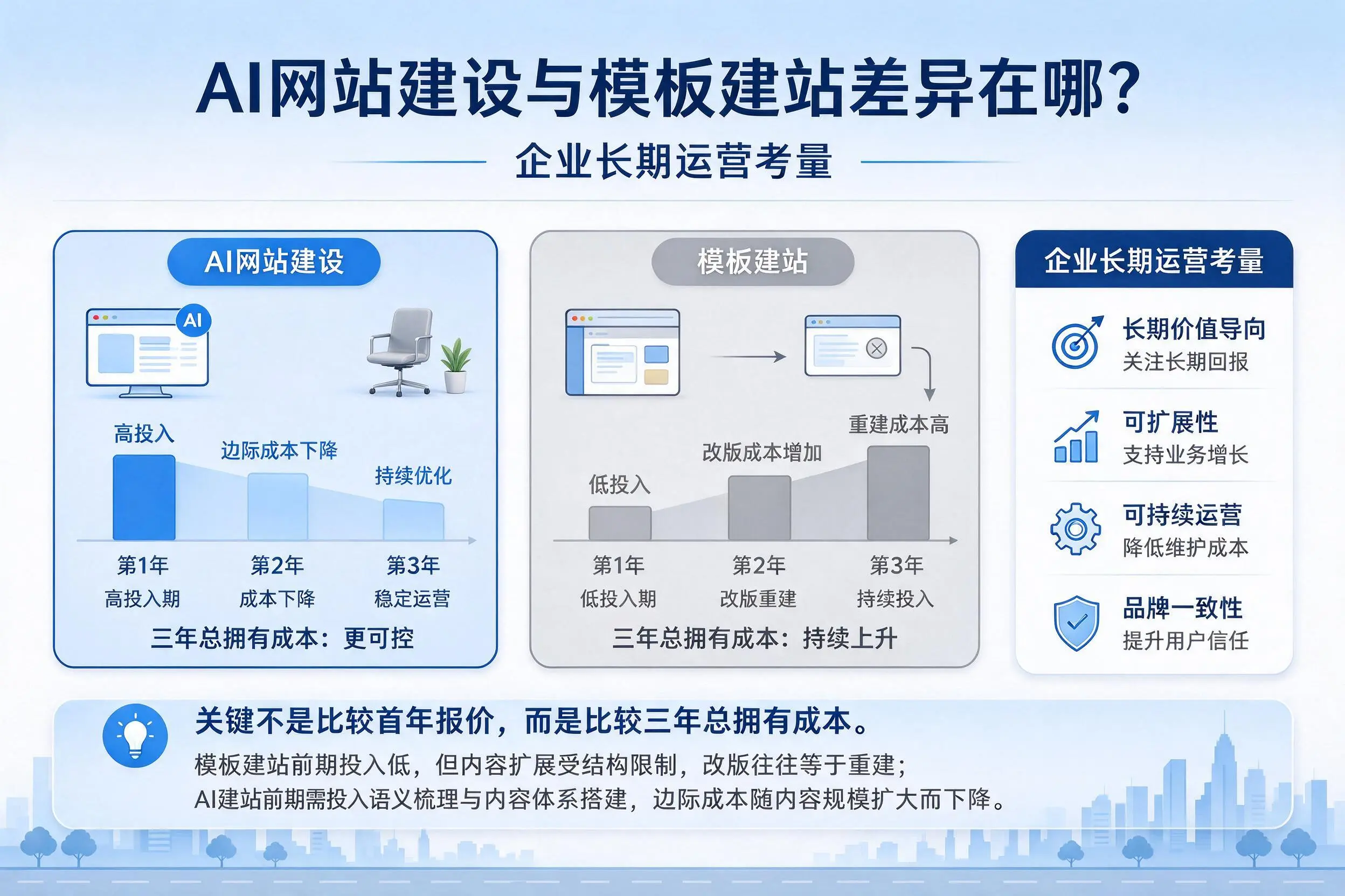 AI网站建设与模板建站差异在哪？张家口企业长期运营考量